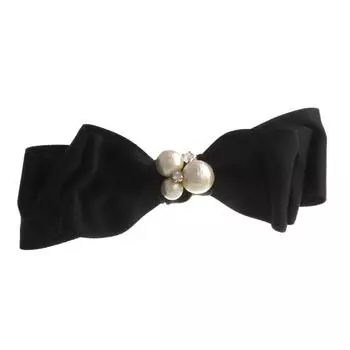VINGTAINE Cotton Pearl Bijou Satin Ribbon Barrette Elegant Office 3D Hair Accessory Kiska [Vantaine] H-992-BK- чёрный