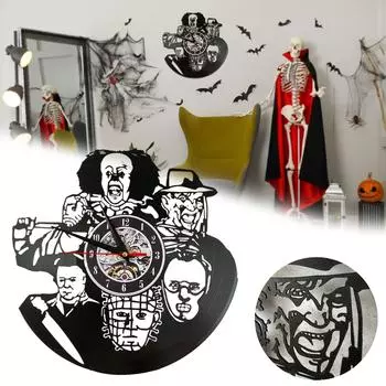 Виниловая пластинка из фильма ужасов, настенные часы, часы для детской комнаты, модные крутые настенные часы, полые часы для домашних животных One Size чёрный