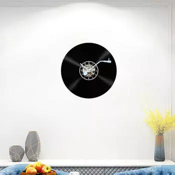 Виниловая пластинка Настенные часы Круглые Большие Арабские цифры Искусство Без тиканья Украшение Декоративные для фермерского дома