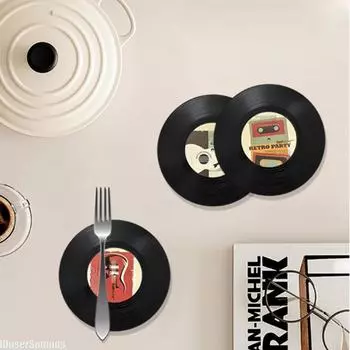 Виниловая пластинка, термостойкий коврик, подставка под стакан, нескользящая подставка под кастрюлю, подставка под тарелку, кухонные принадлежности, подставки под стакан M чёрный