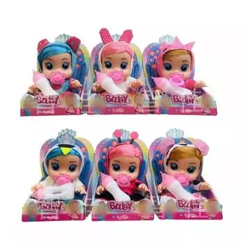 Виниловая Плакса Плачущая Кукла Имеет Волосы Может Пить Воду Слезы С Бутылочкой Музыкальная Кукла Игрушка Оптовая разноцветный