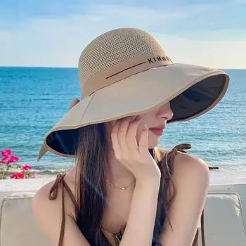 Виниловая солнцезащитная шляпа женская с защитой от ультрафиолета лето 2024 новая модель с ветрозащитной веревкой для езды на велосипеде на открытом воздухе козырек от солнца шляпа-ведро one size fits all хаки