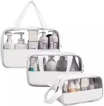 Виниловая сумка WiViVi Водонепроницаемый комплект из 3 предметов Прозрачный виниловый мешочек Прозрачный мешочек Дорожная спа-сумка Милая ванна-сумочка Туалетная сумка Косметичка Большая Маленькая Популярная