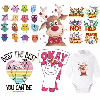 Виниловые термопереносные нашивки, рождественский олень, фламинго, моющиеся наклейки для одежды, гладильные наклейки