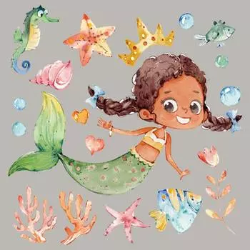 Виниловые толстовки с термопрессом для девочек-русалок, топы A-уровня, моющиеся термонакладки «сделай сам», одежда с Новым годом 6.8x7 cm