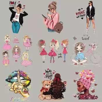 Виниловые топы с наклейками «Волшебная девочка», модные термопереносные наклейки с аппликацией «сделай сам», милые нашивки с принтом на платьях, джинсах 6x7cm