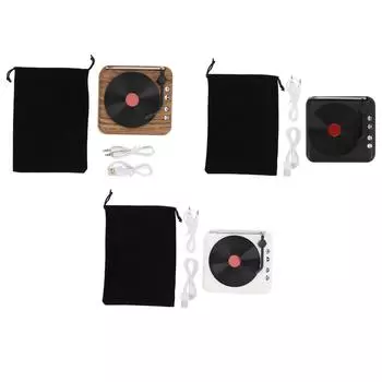 Виниловый проигрыватель динамик 360° стерео винтажный беспроводной BT тяжелый бас портативный проигрыватель виниловых пластинок воспроизведение Black