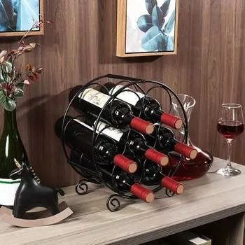 Винная стойка, держатель для столешницы, красно-белое хранилище, отдельно стоящая металлическая современная настольная стойка для бутылок, прочный органайзер для вина с 7 кольцами чёрный