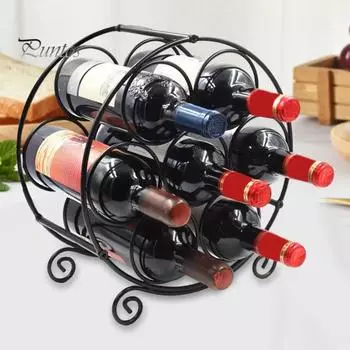 Винная стойка, держатель для столешницы, красно-белое хранилище, отдельно стоящая металлическая современная настольная стойка для бутылок, прочный органайзер для вина с 7 кольцами чёрный