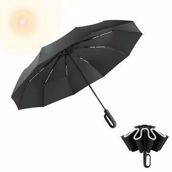 Vinnatsu Складной Складной Автоматический реверс Складной Складной 10 Ветро- и водонепроницаемый Сильный ветер УФ-ветер и вода Для солнечной и дождливой погоды Унисекс чёрный