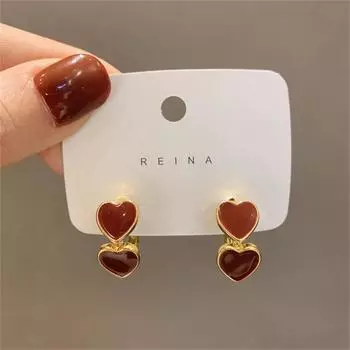 Винно-красные эмалевые серьги-гвоздики в форме сердца для девочек корейские милые аксессуары для ушей винтажные маленькие серьги в форме буквы C aretes de mujer
