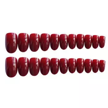 Винно-красные круглые накладные ногти с наклейками для маникюра, готовые ногтевые пластины