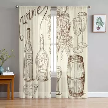 Винные каракули Прозрачные шторы для гостиной Прозрачный тюль Оконные украшения Спальня Кухня Домашний декор Вуаль Шторы 135W x 114H(cm)