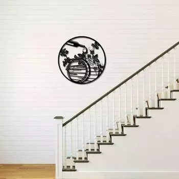 Винные металлические настенные украшения – красная бутылка и виноградные листья, элегантные железные поделки для декора кухонных стен и стильные настенные акценты чёрный