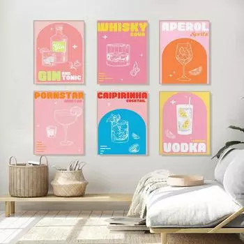 Вино Кухня Плакат Печать Коктейль Ликер Напиток Печать Холст Винтажное Настенное Искусство Живопись Картины Столовая Ресторан Бар Декор 21cm30cm NoFrame