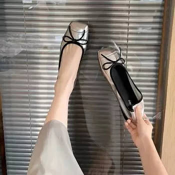 Виноградная мать studiolee балетный стиль сращивание маленькая квадратная головка неглубокий рот одна педаль плоский бант одиночные туфли женские 35 серебряный