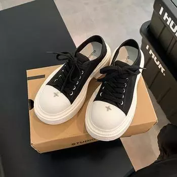 Виноградная мать studiolee большая круглая головка 8 см толстая подошва усиливающая шнуровка круглая головка маленькие белые туфли повседневная парусиновая обувь женская осень 35 чёрный