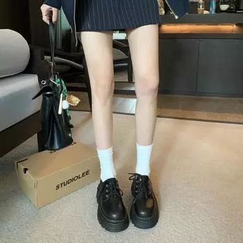 Виноградная мать studiolee британский стиль шнуровка дерби на толстом каблуке толстая подошва бархатные маленькие кожаные туфли женские осень и зима 35 коричневый