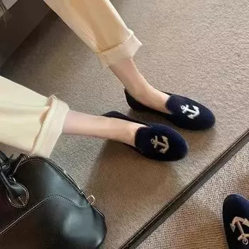 Виноградная мать studiolee французская изысканная вышивка однопедальные бархатные мокасины на плоской подошве с мягкой подошвой шапочка одинарные туфли женские 35