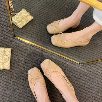 Виноградная мать studiolee сладкий темперамент универсальный бант квадратная головка маленький толстый каблук легкий рот балетный стиль одиночные туфли женские 35 серебряный