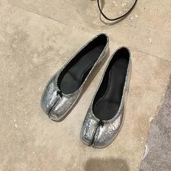 Виноградная мать studiolee весна и осень женские зеркальные свиные ножки с раздвоенным носком, одинарные туфли на плоской подошве с юбками 34 серебряный