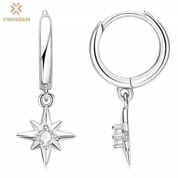 Vinregem 0,12 карата D с бриллиантами, индивидуальность, стерлинговое серебро 925 пробы, 3EX VVS1, настоящий муассанит, драгоценный камень, висячие серьги со звездой, изящные ювелирные изделия для женщин, подарок