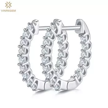 Vinregem 0,45 карата D цвет полные бриллианты стерлингового серебра 925 пробы 3EX VVS1 круглой огранки настоящий муассанит сверкающие серьги-кольца для женщин ювелирные изделия для свадебной вечеринки