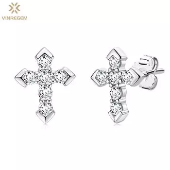 Vinregem 0,54 карата крест D с бриллиантами, 100% стерлинговое серебро 925 пробы, 3EX VVS1, настоящий муассанит, серьги-гвоздики, свадебные, помолвочные, ювелирные украшения для женщин