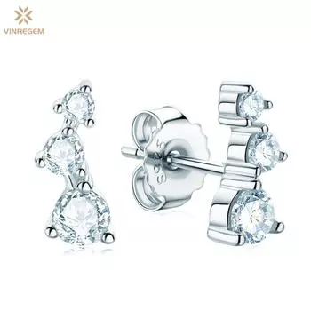 Vinregem 0,58 карата D с бриллиантами, 100% серебро 925 пробы, 3EX VVS1, настоящий муассанит, драгоценный камень, серьги-гвоздики, свадебные, помолвочные, ювелирные украшения для женщин