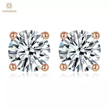 Vinregem 0,5-1 карат круглой огранки 5-6,5 мм D цвет бриллианты стерлингового серебра 925 пробы 3EX VVS1 настоящий муассанит серьги-пусеты изысканные ювелирные изделия для женщин
