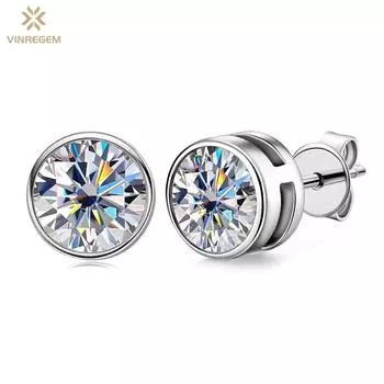 Vinregem 0,5-1 карат с бриллиантами круглой огранки D, простые 100% серебро 925 пробы, серебро 3EX VVS1, настоящий муассанит, драгоценный камень, серьги-гвоздики, свадебные, помолвочные, ювелирные украшения