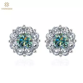 Vinregem 0,5 карата 5 мм, разноцветные бриллианты, 100% стерлинговое серебро 925 пробы, 3EX VVS1, настоящий муассанит, драгоценный камень, серьги-гвоздики, ювелирные изделия для женщин белый