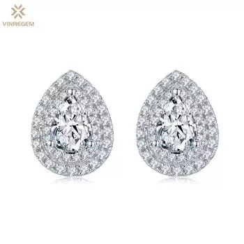 Vinregem 0,5 карата грушевидной огранки D с бриллиантами, 100% серебро 925 пробы, 3EX VVS1, настоящий муассанит, драгоценный камень, серьги-гвоздики, свадебные, помолвочные, ювелирные украшения