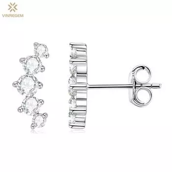 Vinregem 0,74 карата D с бриллиантами, 100% стерлинговое серебро 925 пробы, 3EX VVS1, настоящий муассанит, драгоценный камень, серьги-гвоздики, свадебные, помолвочные, ювелирные украшения