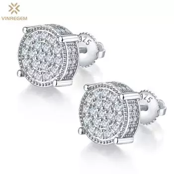 Vinregem 0.81CT D Цвет Бриллианты Хип-Хоп Рок Стерлинговое Серебро 925 пробы 3EX VVS1 Настоящий Муассанит Винтовая Резьба Ушные Шпильки Серьги Изысканные Ювелирные Изделия Для Женщин Мужчин