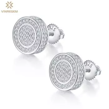 Vinregem 0.95CT D Цвет Бриллианты Хип-Хоп Рок Стерлинговое Серебро 925 пробы 3EX VVS1 Серьги-пусеты из настоящего муассанита Изысканные ювелирные изделия для пар, подарки