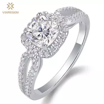 Vinregem 100% стерлинговое серебро 925 пробы сверкающее 6*6 мм 1,1 CT 3EX VVS1 D цвет настоящий муассанит бриллиантовое кольцо для женщин свадебные помолвочные украшения