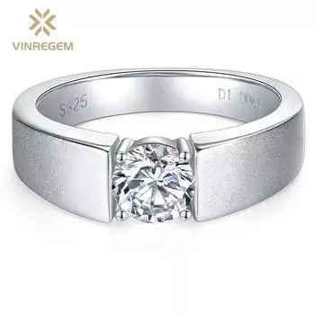 Vinregem 100% пройденный тест с бриллиантом из стерлингового серебра 925 пробы VVS1, настоящий муассанит цвета D, драгоценный камень, свадебное обручальное кольцо, ювелирные изделия с возможностью изменения размера