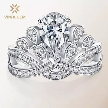 Vinregem 100% пройденный тест с бриллиантом из стерлингового серебра 925 пробы VVS1, настоящий муассанит цвета D, драгоценный камень, свадебное обручальное кольцо, ювелирные изделия с возможностью изменения размера