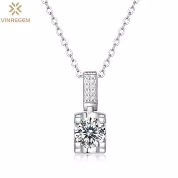 Vinregem 100% пройденный тест с бриллиантом, классическое серебро 925 пробы, VVS1, 1 карат, настоящий муассанит, цвет D, драгоценный камень, кулон, ожерелье, ювелирные изделия