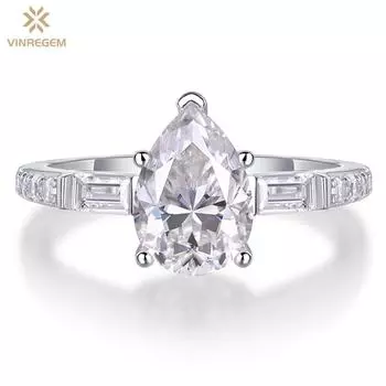 Vinregem, 100% серебро 925 пробы, грушевидная огранка, 7*10 мм, 2CT 3EX VVS1, цвет D, настоящий муассанит, бриллиантовое кольцо для женщин, свадебные, помолвочные ювелирные изделия, подарки