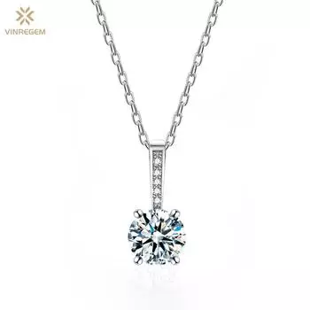 Vinregem, 100% серебро 925 пробы, VVS1 3EX D, цвет 0,8 карата, 6 мм, круглая огранка, настоящий муассанит, бриллиант, драгоценный камень, кулон, ожерелье, ювелирные изделия GRA 45cm серебряный