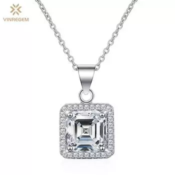 Vinregem, 100% серебро 925 пробы, VVS1 3EX D, цвет 2,5 карата, 8*8 мм, настоящий муассанит, бриллиант, драгоценный камень, кулон, ожерелье, ювелирные изделия GRA 45cm серебряный