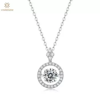 Vinregem, 100% серебро 925 пробы, VVS1 3EX D, цвет, круглая огранка, 5–6,5 мм, 0,5–1 карат, настоящий муассанит, бриллиант, драгоценный камень, кулон в виде сердца, ожерелье, ювелирные изделия GRA 0.5CT-45cm белый