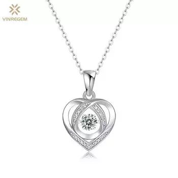 Vinregem, 100% серебро 925 пробы, VVS1 3EX D, цвет круглой огранки, 5 мм, 0,5 карата, настоящий муассанит, бриллиант, драгоценный камень, кулон в форме сердца, ожерелье, ювелирные изделия GRA 45cm белый