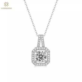 Vinregem, 100% серебро 925 пробы, VVS1 3EX D, цвет круглой огранки, 6,5 мм, 1 карат, настоящий муассанит, бриллиант, драгоценный камень, кулон, ожерелье, ювелирные изделия GRA 45cm белый