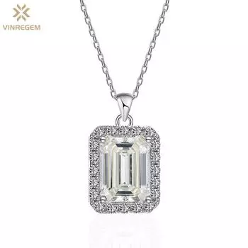 Vinregem, 100% серебро 925 пробы, VVS1 3EX D, цвет изумрудной огранки, 2-3 карата, настоящий муассанит, бриллиант, драгоценный камень, кулон, ожерелье, ювелирные изделия GRA 6*8MM/2CT-45cm белый