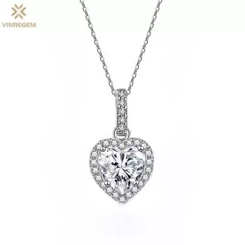 Vinregem 100% серебро 925 пробы VVS1 3EX D Цвет 1,2 карата 7 мм в форме сердца настоящий муассанит с бриллиантом и драгоценным камнем кулон ожерелье ювелирные изделия GRA 45cm серебряный