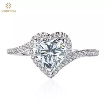 Vinregem, 100% стерлинговое серебро 925 пробы, 3EX VVS1 D, цвет огранки сердца, 7*7 мм, 1,2 карата, настоящее кольцо с муассанитом и бриллиантами для женщин, свадебная вечеринка, ювелирные изделия, подарки US 6 белый