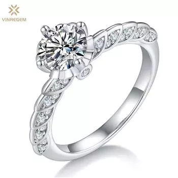 Vinregem, 100% стерлинговое серебро 925 пробы, 3EX VVS1 D, цвет 1 карат, 6,5 мм, настоящие муассанитовые бриллианты, тонкое кольцо для женщин, свадебные украшения, подарки на свадьбу и помолвку